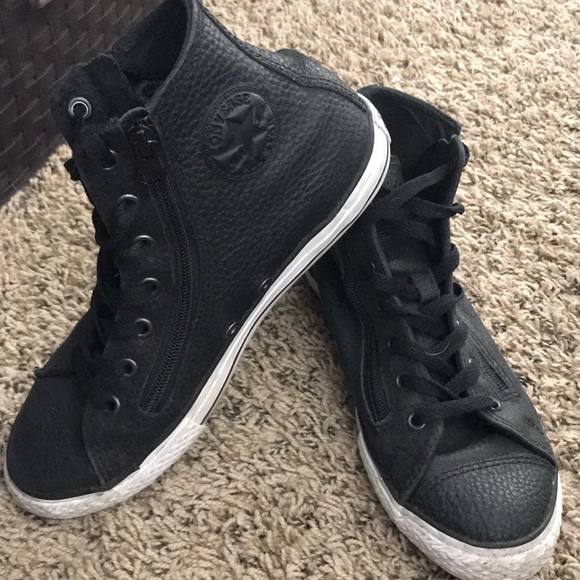 black leather zip converse